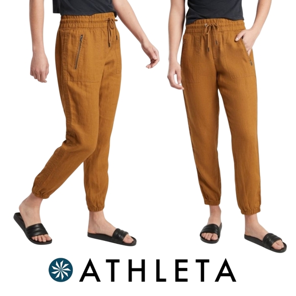 Athleta Pants - Athleta Cabo 100% Linen Jogger Toasted Ochre Size 14 Hiking Trail